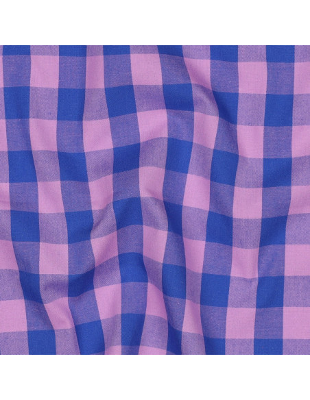 Tissu popeline de coton - Vichy grands carreaux - Lavande et bleu