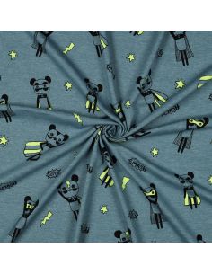 Tissu jersey chiné - Super héros jaune fond bleu