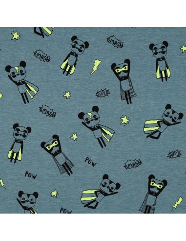 Tissu jersey chiné - Super héros jaune fond bleu