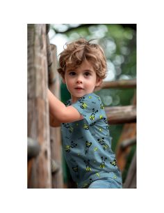 Tissu jersey chiné - Super héros jaune fond bleu 2