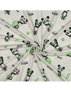 Tissu jersey chiné - Super héros vert fond gris