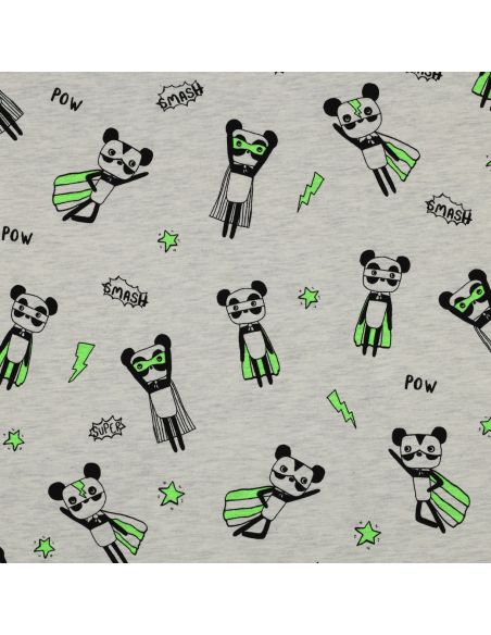 Tissu jersey chiné - Super héros vert fond gris