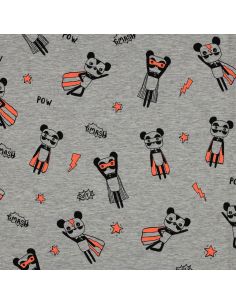 Tissu jersey chiné - Super héros orange fond gris 2