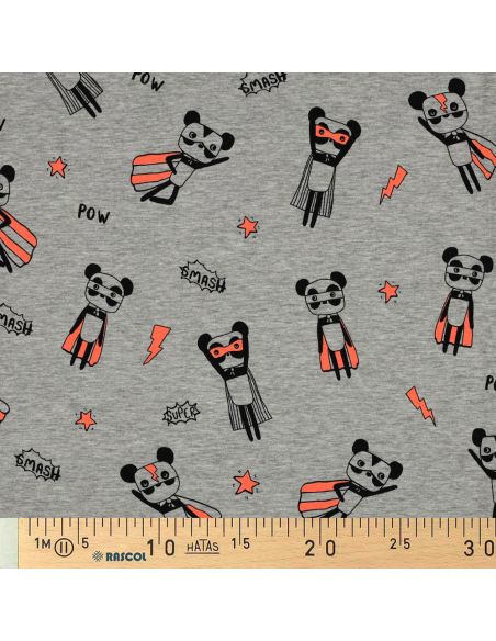 Tissu jersey chiné - Super héros orange fond gris