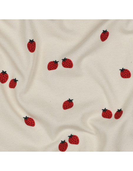 Tissu jersey Fraises - Fond naturel