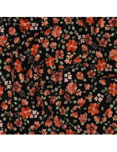 Tissu jersey Anna - Fleurs pêches sur fond noir