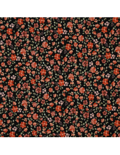 Tissu jersey Anna - Fleurs pêches sur fond noir 2