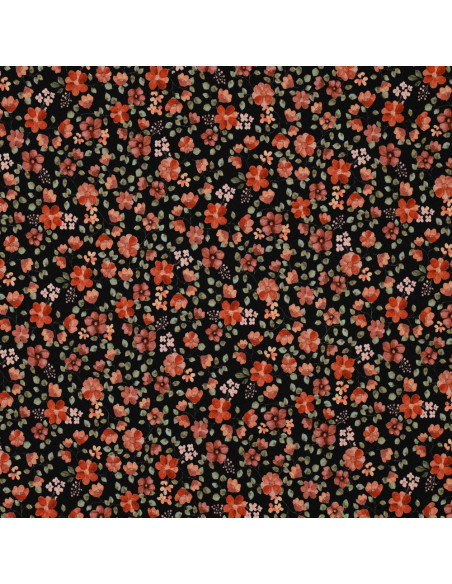 Tissu jersey Anna - Fleurs pêches sur fond noir