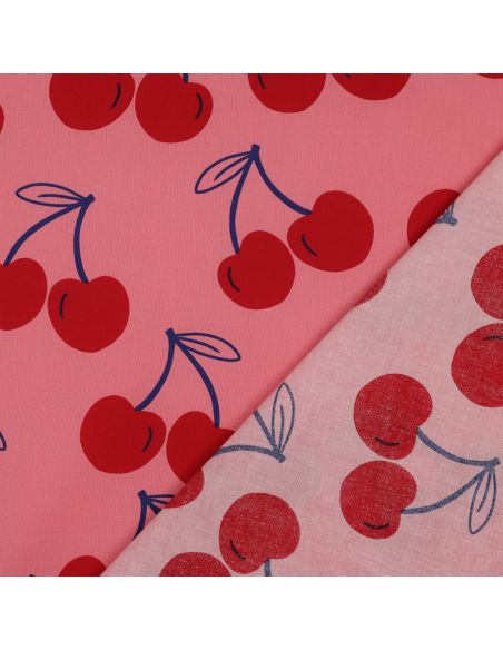Tissu coton déperlant grosses cerises - Rose