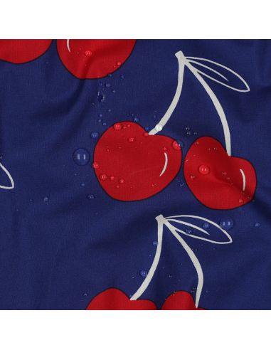 Tissu coton déperlant grosses cerises - Bleu