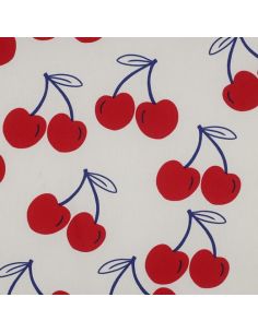 Tissu coton déperlant grosses cerises - Blanc cassé 2