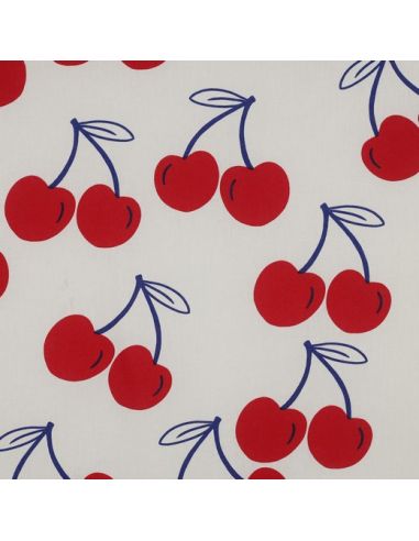 Tissu coton déperlant grosses cerises - Blanc cassé