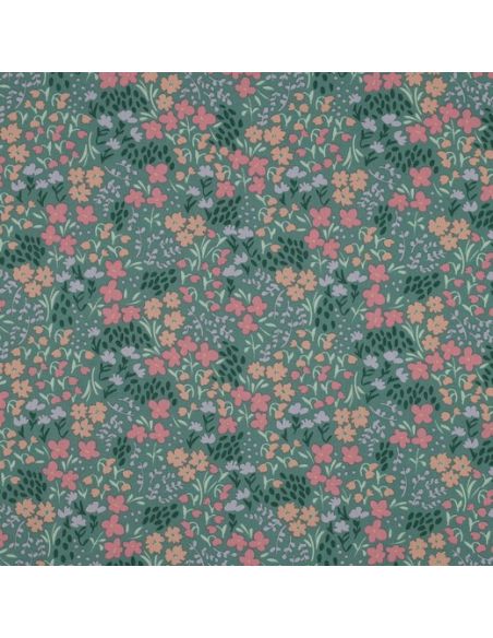 Tissu coton déperlant petites fleurs - Fond vert