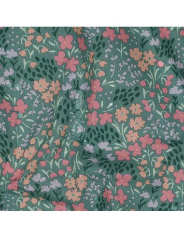 Tissu coton déperlant petites fleurs - Fond vert