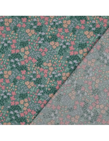 Tissu coton déperlant petites fleurs - Fond vert