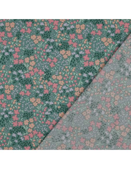 Tissu coton déperlant petites fleurs - Fond vert