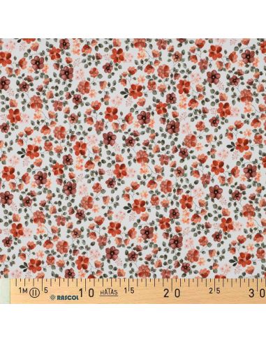 Tissu jersey Anna - Fleurs pêches sur fond blanc