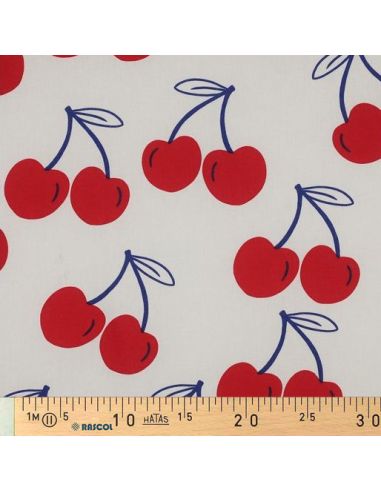 Tissu coton déperlant grosses cerises - Blanc cassé