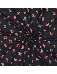 Tissu jersey petites fleurs - Bleu nuit