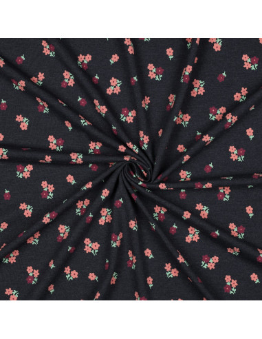 Tissu jersey petites fleurs - Bleu nuit