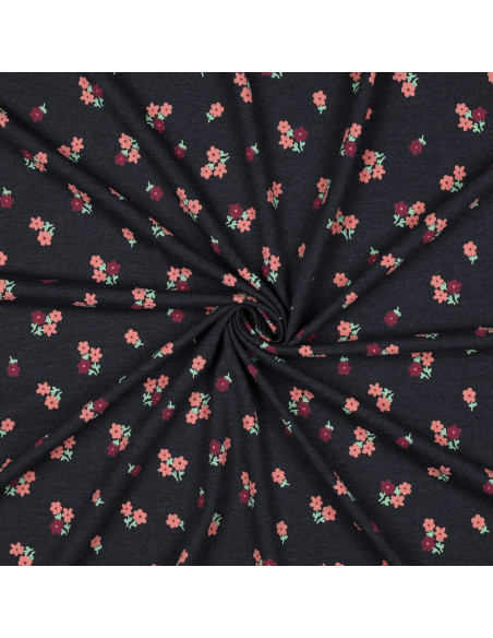Tissu jersey petites fleurs - Bleu nuit