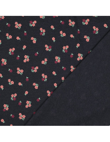 Tissu jersey petites fleurs - Bleu nuit