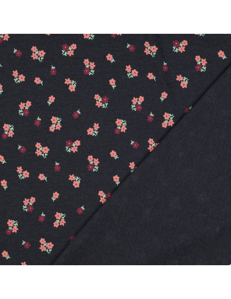 Tissu jersey petites fleurs - Bleu nuit