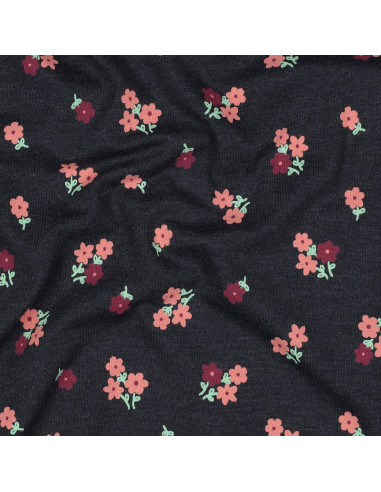 Tissu jersey petites fleurs - Bleu nuit