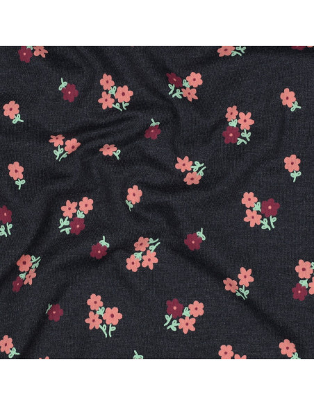 Tissu jersey petites fleurs - Bleu nuit