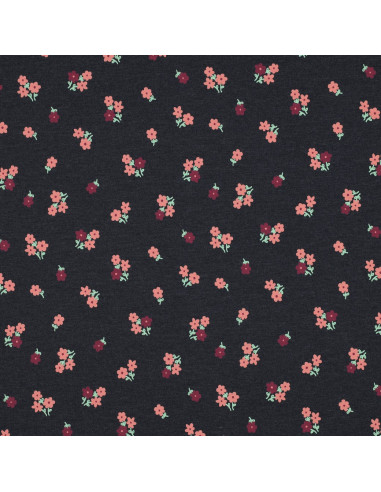 Tissu jersey petites fleurs - Bleu nuit