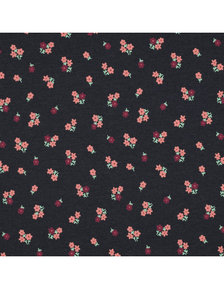 Tissu jersey petites fleurs - Bleu nuit