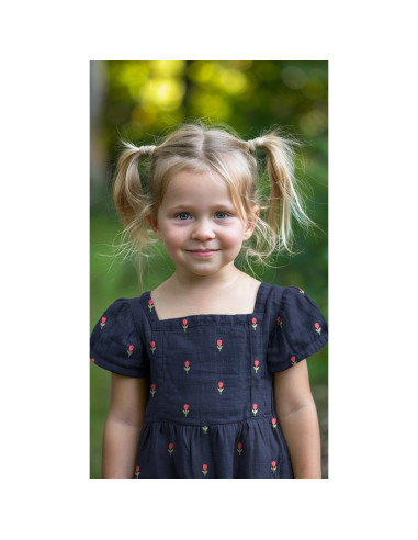 Tissu double gaze brodé tulipes - Navy