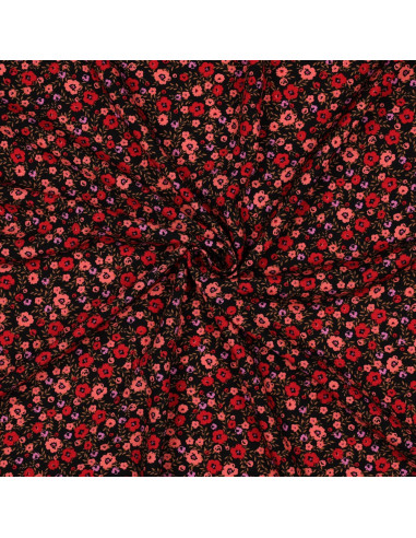 Tissu viscose petites fleurs éclatantes - Noir