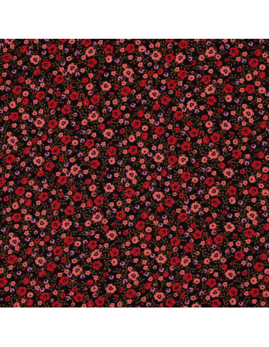 Tissu viscose petites fleurs éclatantes - Noir