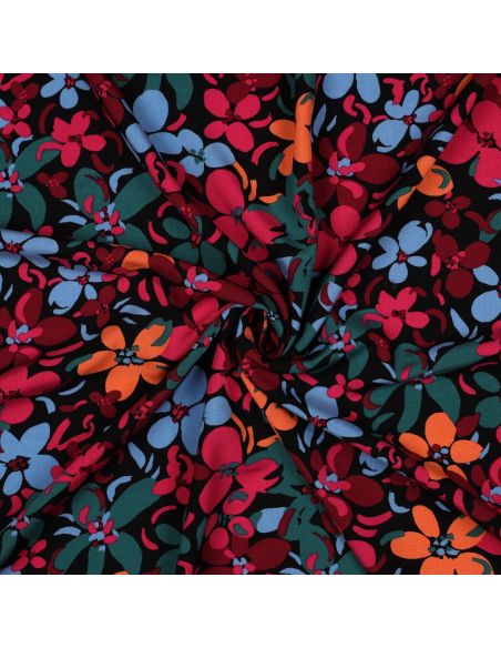 Tissu viscose fleurs éclatantes - Noir