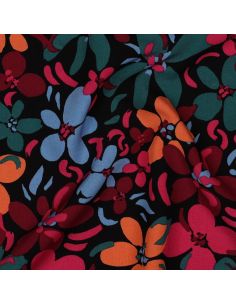 Tissu viscose fleurs éclatantes - Noir 2