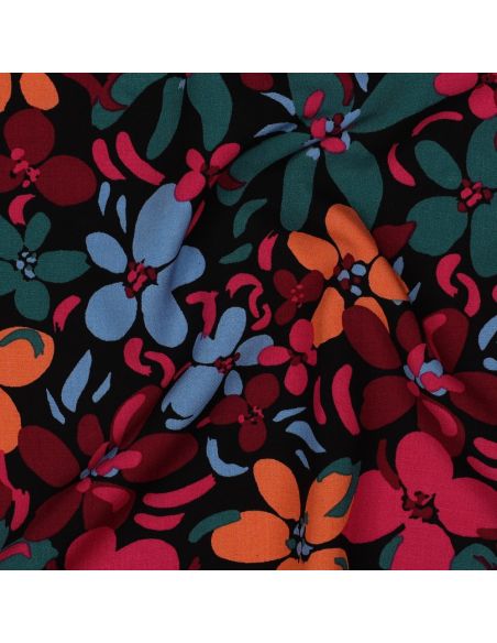 Tissu viscose fleurs éclatantes - Noir