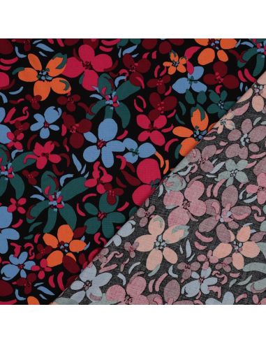 Tissu viscose fleurs éclatantes - Noir