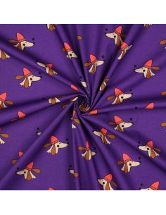 Tissu popeline de coton chien et cœurs - Violet