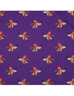 Tissu popeline de coton chien et cœurs - Violet 2