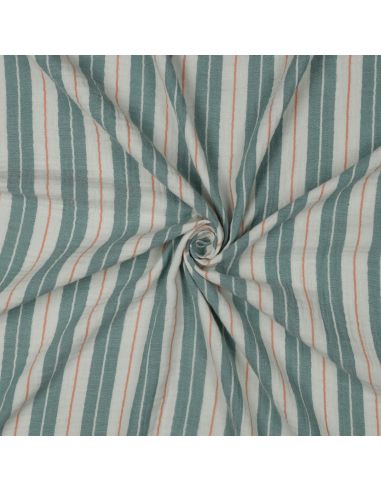 Tissu double gaze imprimé rayures - Vert