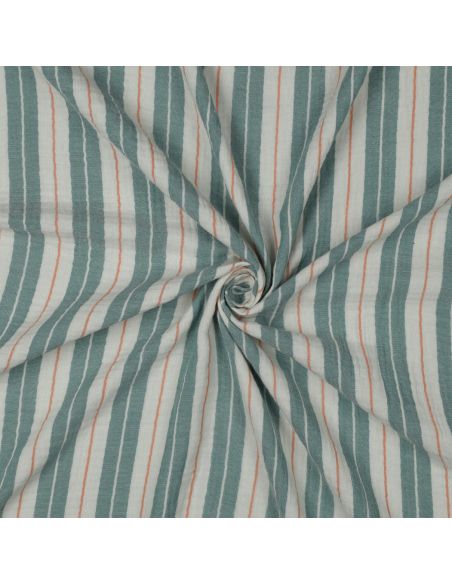 Tissu double gaze imprimé rayures - Vert