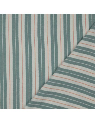 Tissu double gaze imprimé rayures - Vert