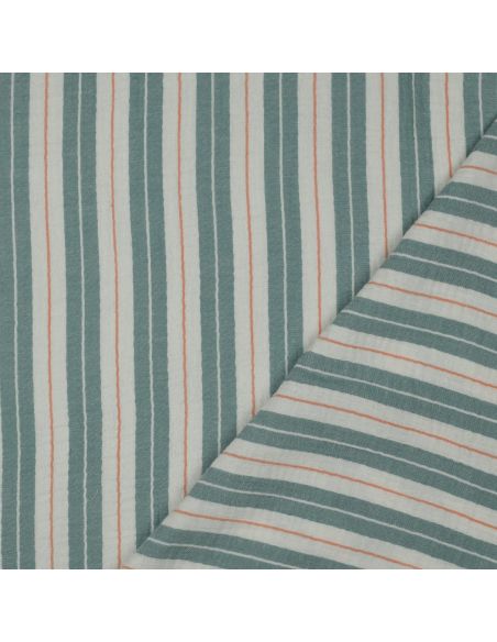 Tissu double gaze imprimé rayures - Vert