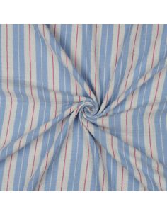Tissu double gaze imprimé rayures - Bleu
