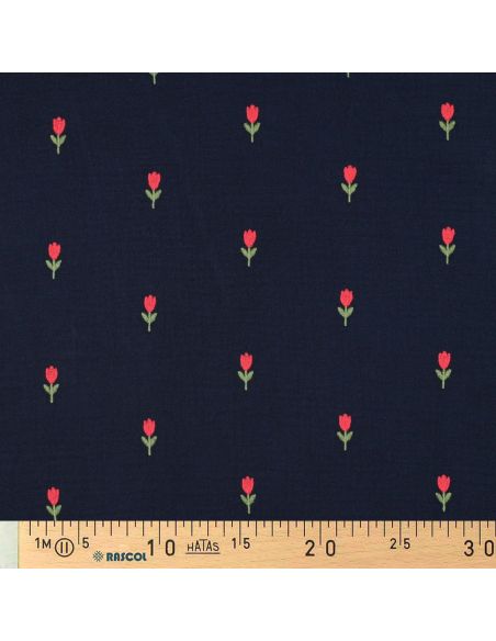 Tissu double gaze brodé tulipes - Navy
