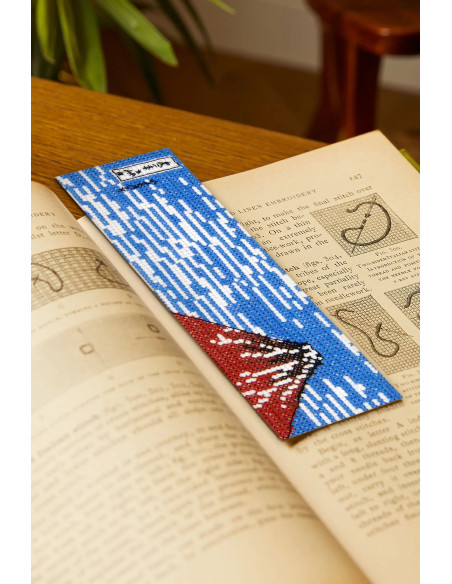 Kit broderie marque-pages au point de croix - Le Fuji rouge
