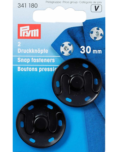 Boutons pression à coudre 30 mm - Noir