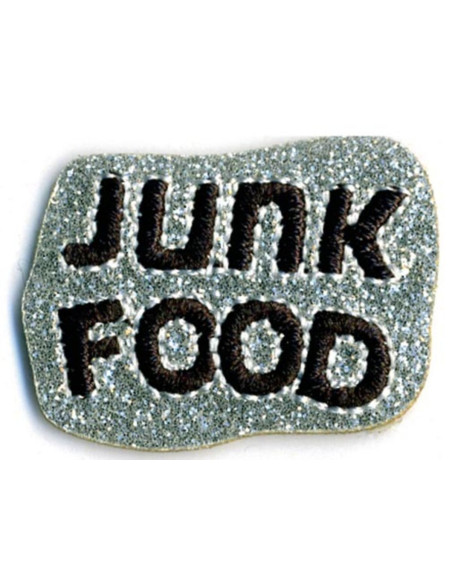 Écusson thermocollant junk food paillettes - Argent