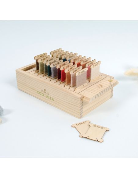 Boîte de rangement avec 24 cartelettes en bois DMC